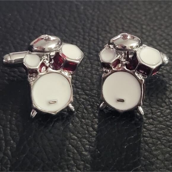 Drum set music themed enamel cuff links - Picture 1 of 2